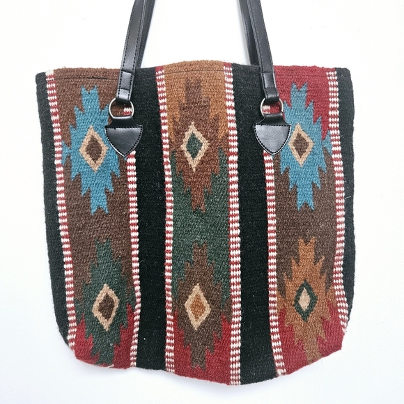 EL Paso Aztec Pattern  Native Handwoven Full zip Wool Blend Shoulder Bag - Picture 2 of 12